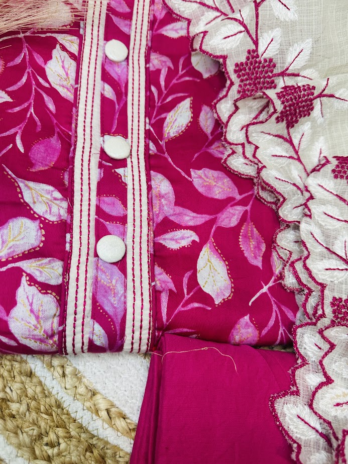 Pure  cotton pink printed suit with kota doria cut duppta image 4