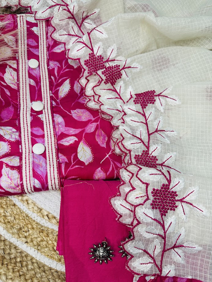 Pure  cotton pink printed suit with kota doria cut duppta image 3