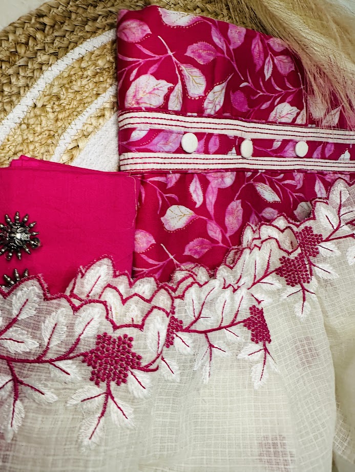 Pure  cotton pink printed suit with kota doria cut duppta image 2