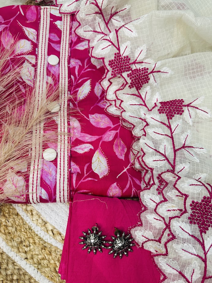Pure  cotton pink printed suit with kota doria cut duppta main image