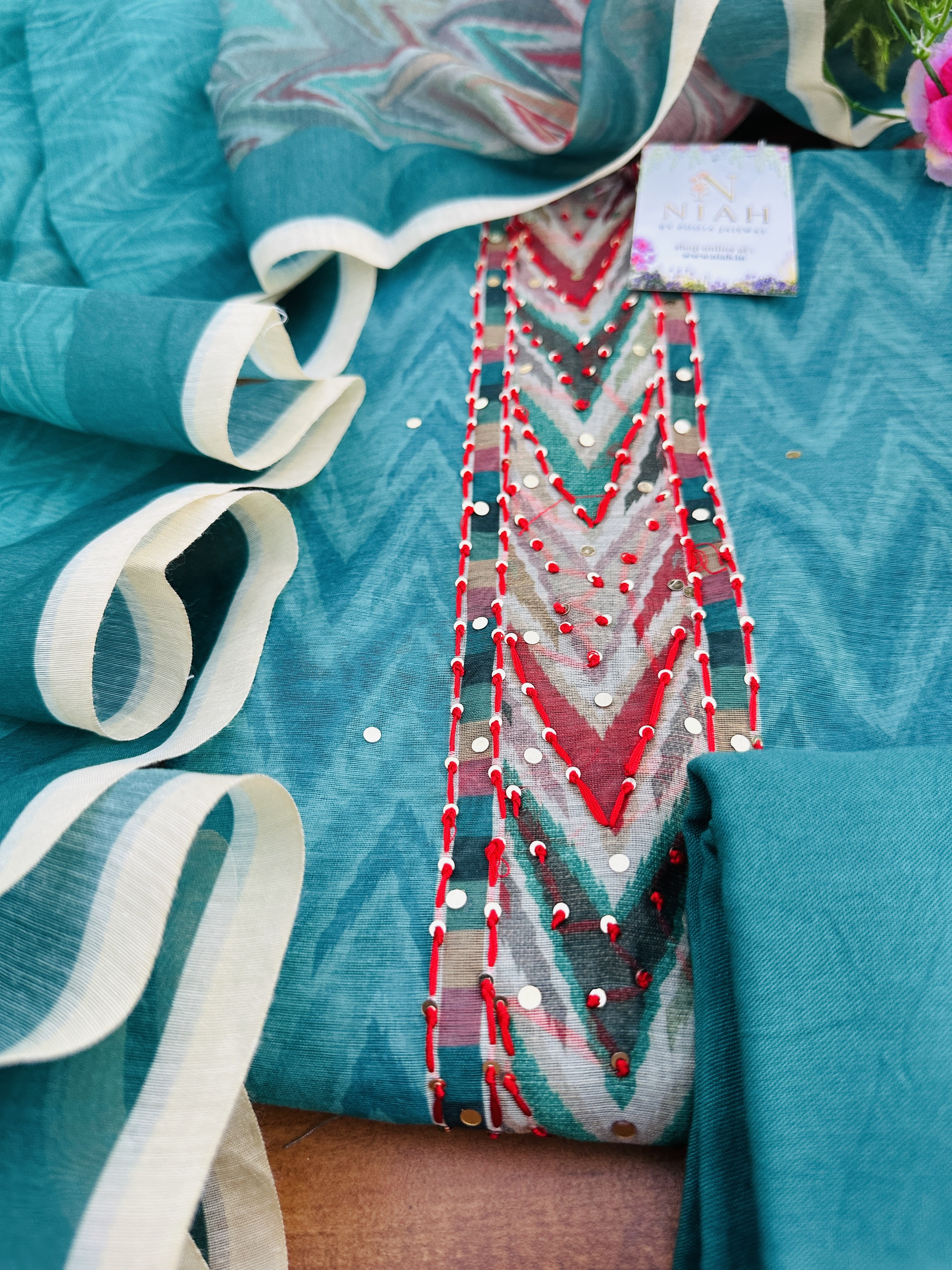 Pure Maheshwari Silk Unstitched Suit with Digital printed Duppatta 